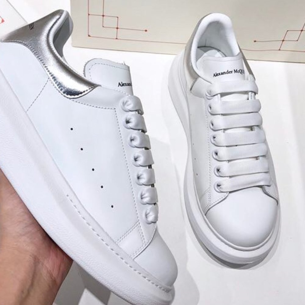 Alexander McQueen lace-up men's casual sneakers white and silver